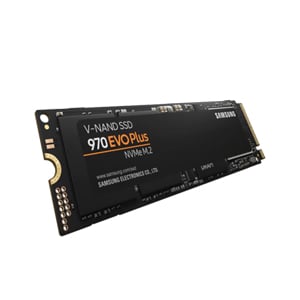 Image of a Samsung 970 EVO Plus NVMe M.2 SSD against a white background.