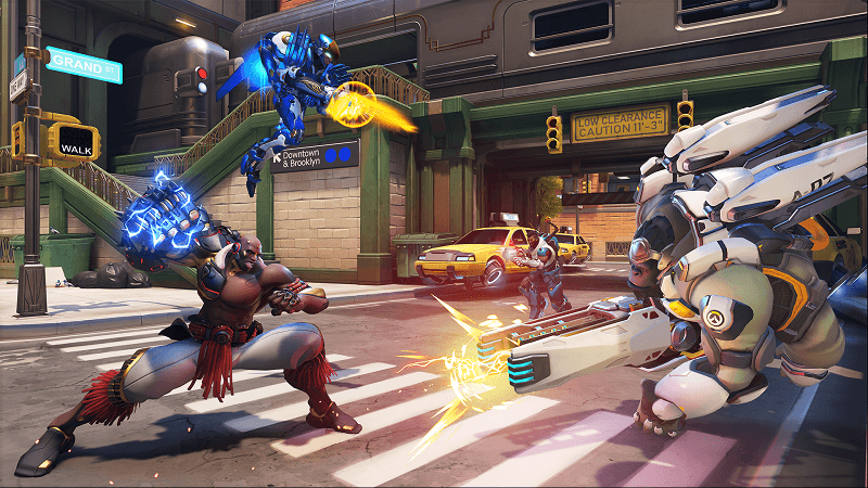 Image showing a moment of battle between four heroes in Overwatch 2