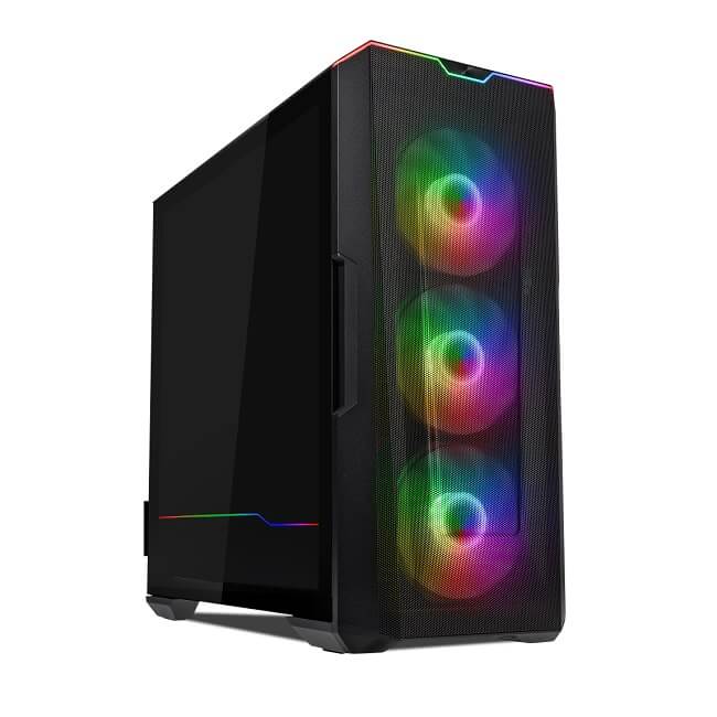 Image of the Chillblast Synapse gaming PC with 3 RGB fans at the front and a fine RGB detailing built into the case itself