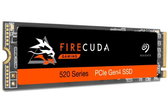 Image of a Seagate Firecuda 520 Series NVMe storage drive against a white background