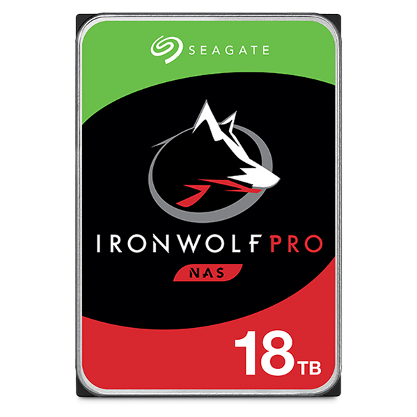 Image of the front of a Seagate IronWolf Pro 18TB hard drive