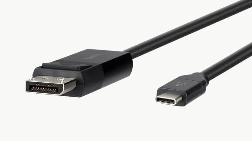 Close up of a DisplayPort and USB C cable and their connectors