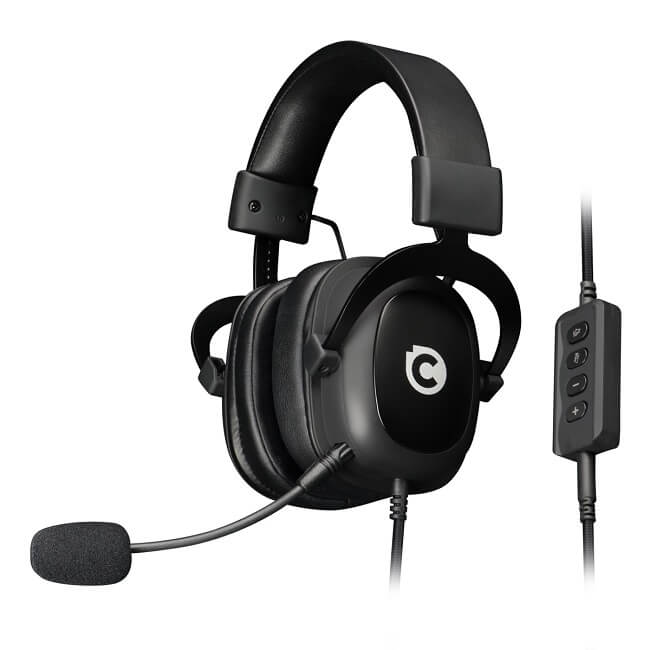 Image of the Chillblast Vox gaming headset with it's detachable microphone and volume controls
