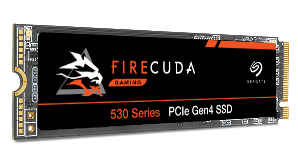 Image of a Seagate Firecuda 530 Series NVMe storage drive against a white background